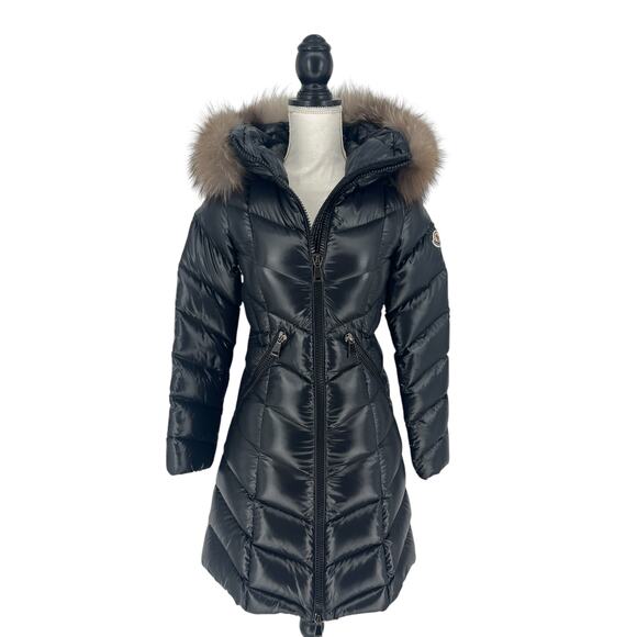 Moncler Fulmarus Fox Fur Trimmed Long Down Jacket in Black - Picture 4 of 16